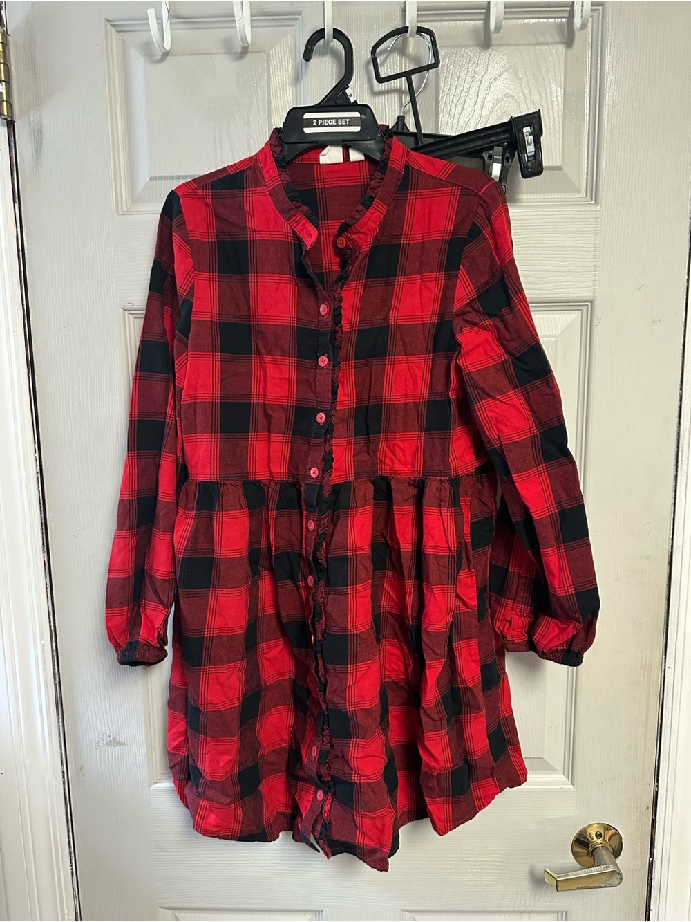 GAP Red and Black Plaid Button-Front Girls Dress